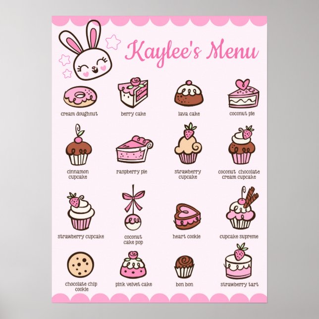 Großes Menu Kawaii Bäckerei Poster mit Ihrem Namen (Vorne)
