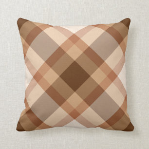 Großes modernes kariertes, Brown, Beige, Kupfer Kissen
