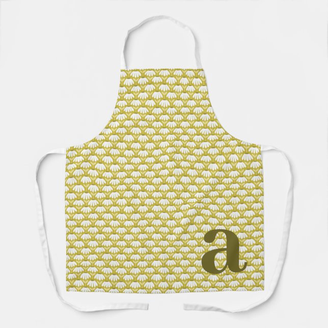 Großes Monogramm Dunkles Gold Vintage Blumenmuster Schürze (Vorderseite)
