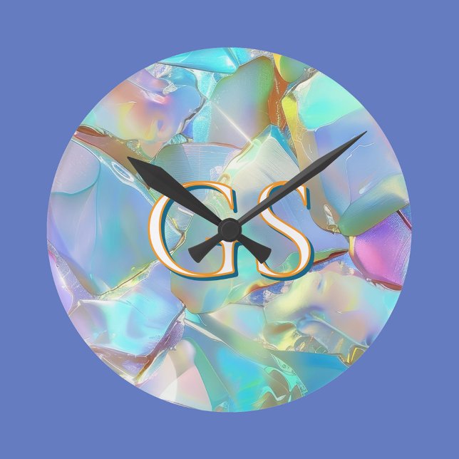 Großes Monogramm oder Name auf Opal Runde Wanduhr (Von Creator hochgeladen)