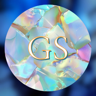 Großes Monogramm oder Name auf Opal Runder Aufkleber