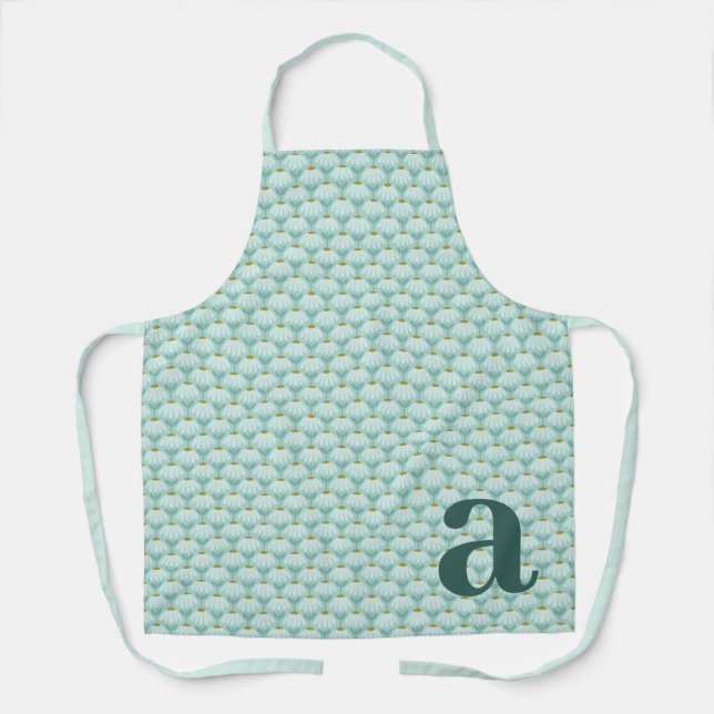 Großes Monogramm Teal Blau Vintage Blumenmuster Schürze (Vorderseite)