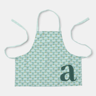 Großes Monogramm Teal Blau Vintage Blumenmuster Schürze