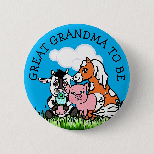 Großes Oma, um Baby Showfarm Animal Themed zu sein Button (Vorderseite)