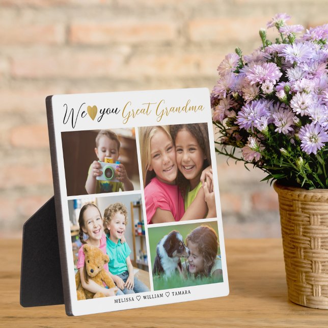 Großes Oma Wir Liebe | Enkel 4 Foto Fotoplatte (Great Grandma We Love You | Grandkids 4 Photo Collage Plaque-Christmas Gift idea)