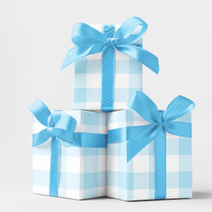 Großes Pastellblau und Weiß Gingham Geschenkpapier