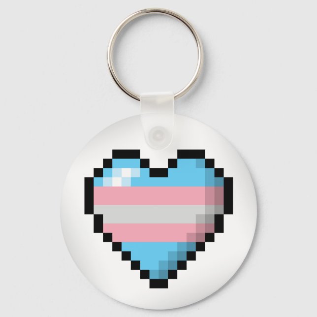 Großes Pixel Herzdesign im Transgender-Prix-Flag Schlüsselanhänger (Vorderseite)