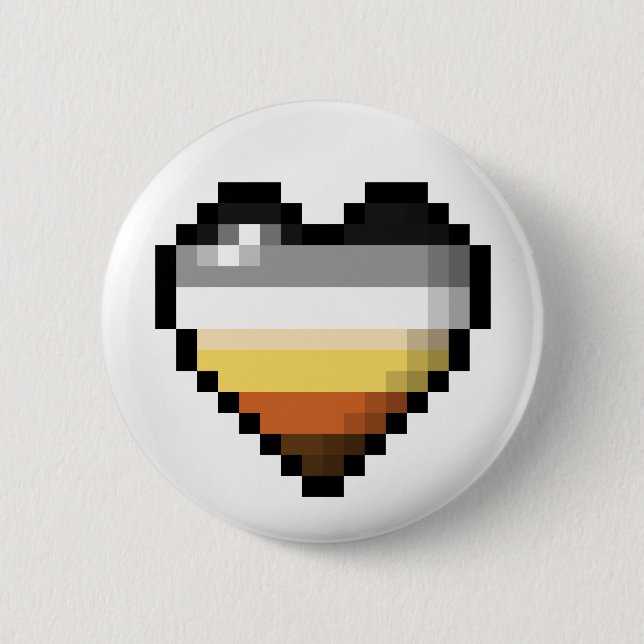 Großes Pixel Herzdesign in Gay-Bear-Flag Button (Vorderseite)