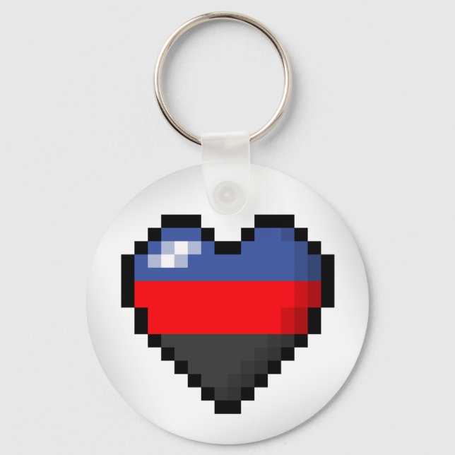Großes Pixel Herzdesign in polyamorischer Druckfar Schlüsselanhänger (Vorderseite)