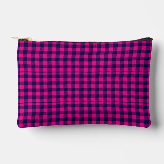 Großes Pixel-Karo in Rosa-Navy Zubehörtasche (Vorderseite)