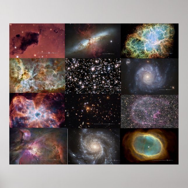 Großes Poster mit 12 Hubble Deep Sky Fotos (Vorne)