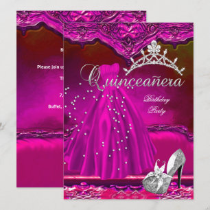 Großes Quinceanera 15. Geburtstagsrosa Kleid Einladung