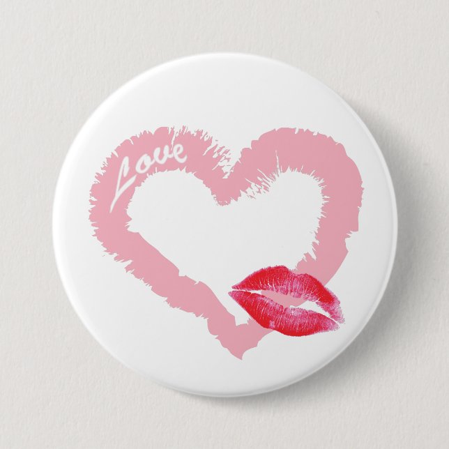 Großes rosa Liebe-Herz mit den Lippen Button (Vorderseite)