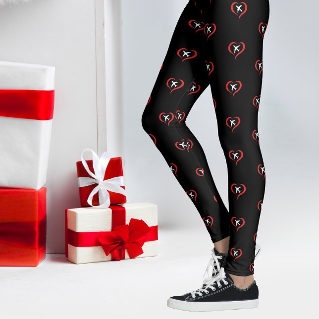 Grosses rotes Herz mit weißem Flugzeug, einfaches  Leggings (Von Creator hochgeladen)