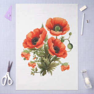 Großes rotes Mohnblumenbouquet-Dekupage Seidenpapier