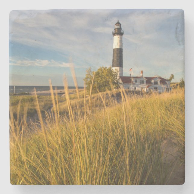 Großes Sable Point Leuchtturm am Lake Michigan Steinuntersetzer (Vorderseite)