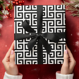 Großes Schwarz-Weiß-Griechisches Schlüssel-Muster Geschenkpapier
