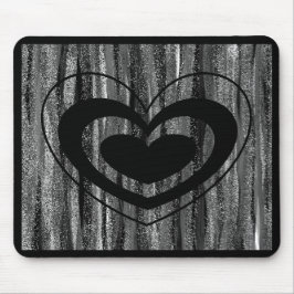 Grosses schwarzes Herz mit grauem und schwarzem Hi Mousepad