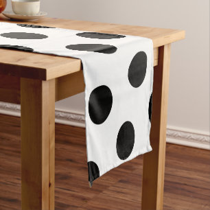 Grosses schwarzes Polka Dot-Muster - Farbweiß Kurzer Tischläufer