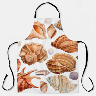 großes Set Muscheln auf einem abgeschiedenen, weiß Schürze