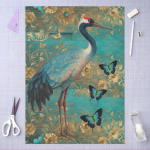 Grosses Shabby Chic Aquamariner Blumenkranich Seidenpapier