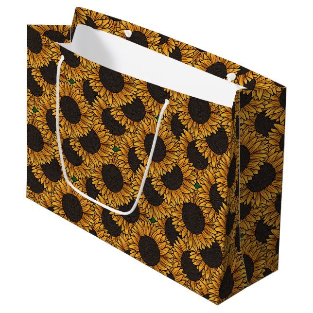 Großes Sonnenblumenfeld große Tasche Geschenktüte (Vorderseite Schrägansicht)