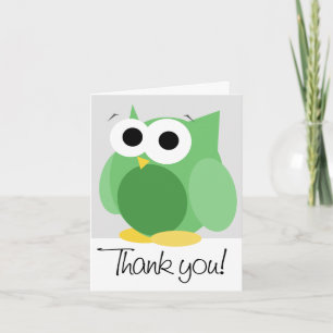 Grosses, sonniges grünes Owl "Danke" Note Card Dankeskarte