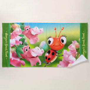 Grosses Strandtuch Ladybug Blumengarten.Grüne Kant