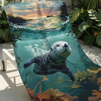 Grosses und Niedliches Meer Otter Beach Handtuch