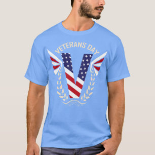 Großes V in US-Flaggenfarben mit Eichenblättern fü T-Shirt