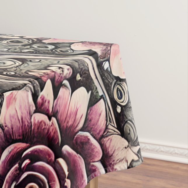 Grosses Vintag gotisch-rosa Blume Muster Tischdecke (Beispiel)