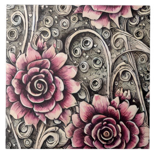 Großes Vintage-Gotik-Rosa-Blumenmuster Fliese