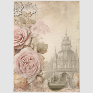 Großes Vintage-inspiriertes Rosa-Rosen- und Gebäud Seidenpapier