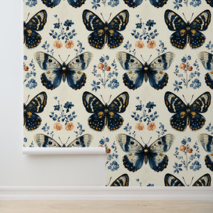 Grosses, Vintages Shabby Chic aus Blau und Creme Tapete