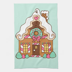 Großes Weihnachtshaus-Küchentuch aus Lebkuchen Geschirrtuch