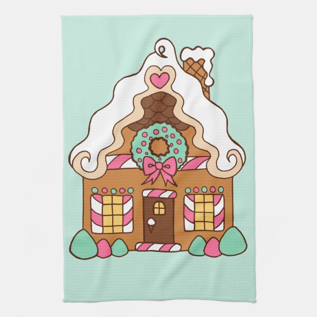 Großes Weihnachtshaus-Küchentuch aus Lebkuchen  Geschirrtuch (Vertikal)