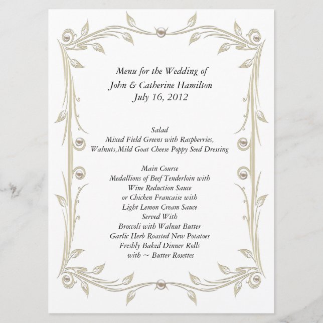 Großes Weiß und TAN-Hochzeits-Tabellen-Menü Menükarte (Vorderseite)