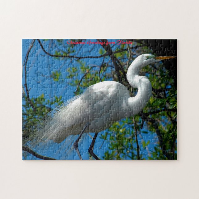 Großes Weißes Egret Florida. Weihnachtsgrüße Puzzle (Horizontal)