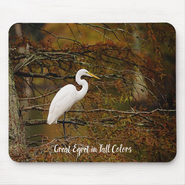 Großes Weißes Egret in Herbstfarben Mauspad (Vorne)