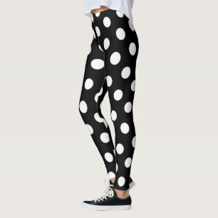 Grosses weißes Polka Dot-Muster - Farbschwarz Leggings