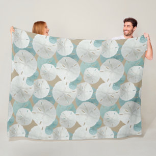 Großes Weißes Sanddollarmuster Beige Fleecedecke