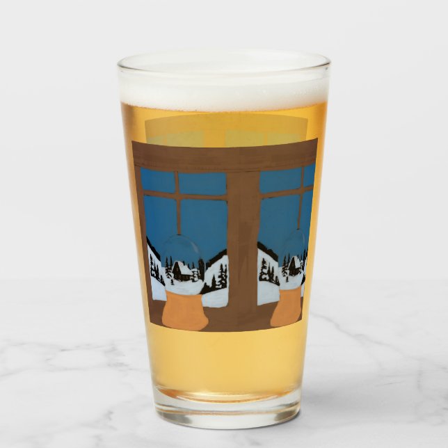 Großes Wintergetränkeglas Schneekugel Glas (Vorne (Gefüllt))