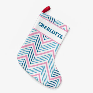 Großes Zag-Chevron in Rosa + Aqua personalisiert Kleiner Weihnachtsstrumpf