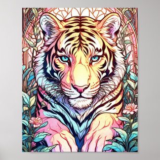 Großflorale Tiger Surreal Painting Print Poster