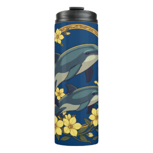 Großflossen-Delfine mit gelben Jasminblüten Thermosbecher