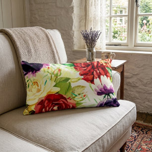 Großformatige Aquarellblumen im Vintage-Stil Lendenkissen