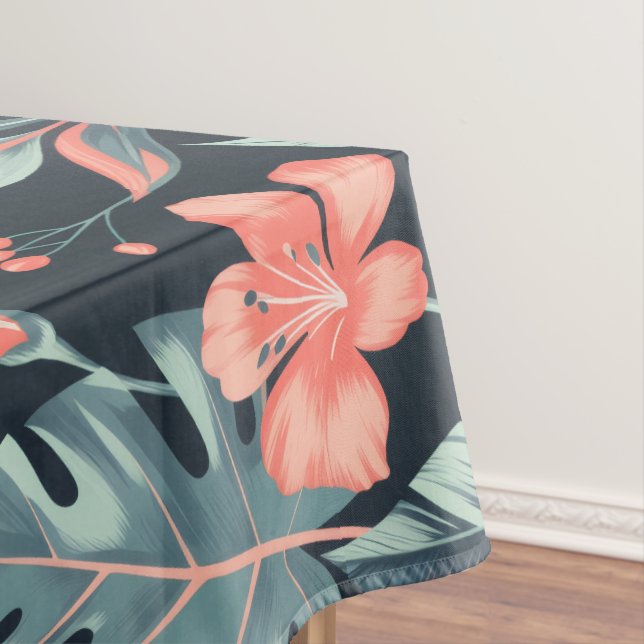 Großformatige tropische Blumen und Blätter Tischdecke (Beispiel)