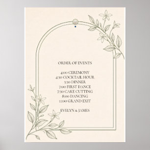 Großformatiges botanisches Hochzeitsablaufschild Poster