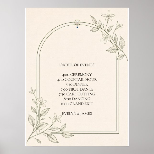 Großformatiges botanisches Hochzeitsablaufschild Poster (Vorne)