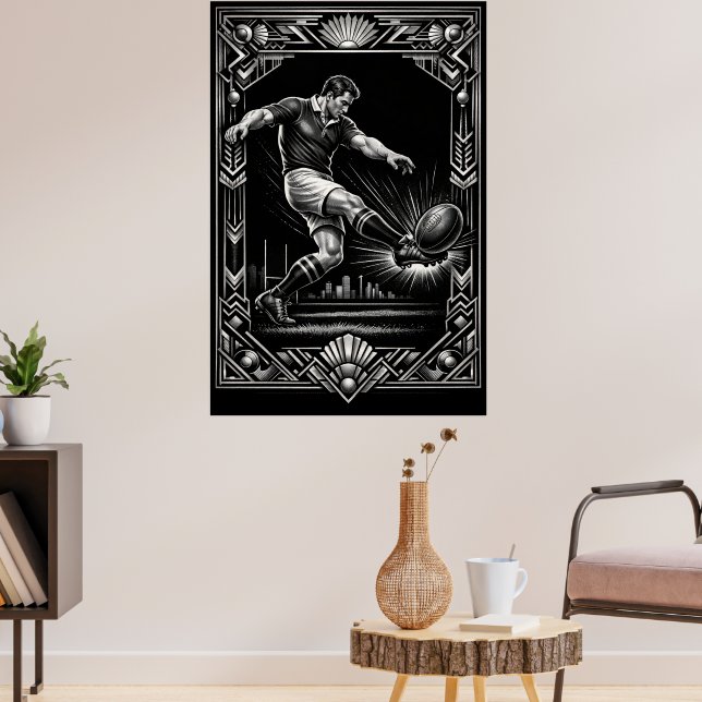 Großformatiges Rugby-Kunstposter im Deco-Stil Poster (Wohnzimmer 3)